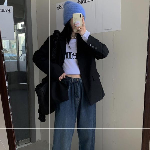 women's pants & capris 2021 fashion clothing autumn straight jeans women korean style loose all-match high waist casual wide leg ins, Black;white
women's pants & capris 2021 fashion clothing autumn straight jeans women korean style loose all-match high waist casual wide leg ins, Black;white