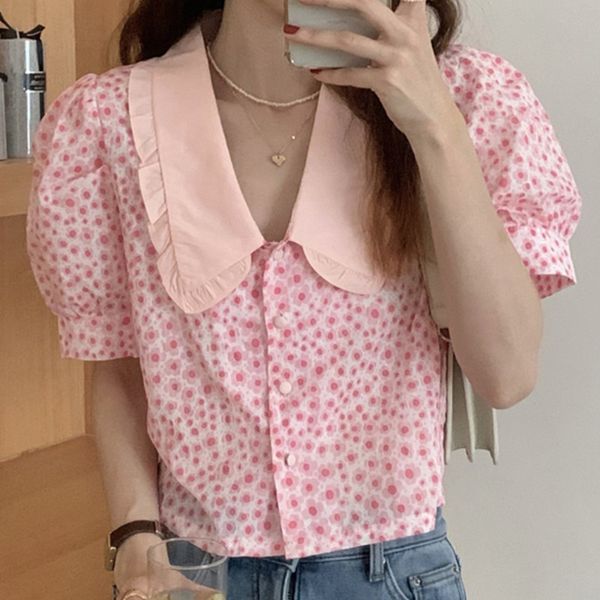 women print blouse peter pan collar short puff sleeve loose fit shirt fashion casual spring summer 16f0801 210510, White
women print blouse peter pan collar short puff sleeve loose fit shirt fashion casual spring summer 16f0801 210510, White