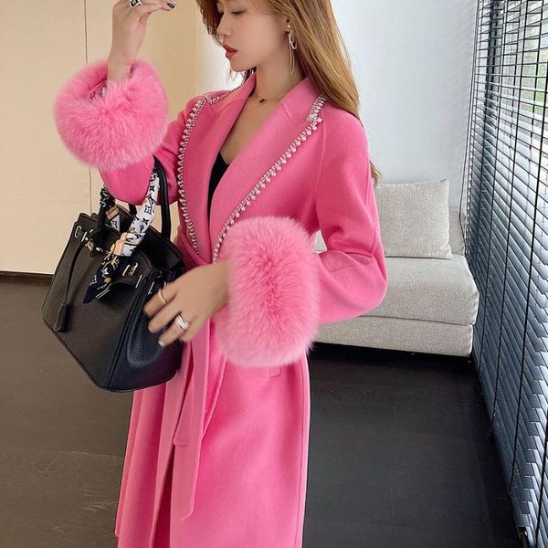 women's wool & blends fashon streetwear ladies candy color thick warm coat real fur collar oversize woolen trench, Black
women's wool & blends fashon streetwear ladies candy color thick warm coat real fur collar oversize woolen trench, Black