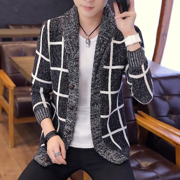 men's sweaters men clothing cardigans casual fashion home cardigan sweater coat slim check knitted winter clothes, White;black
men's sweaters men clothing cardigans casual fashion home cardigan sweater coat slim check knitted winter clothes, White;black