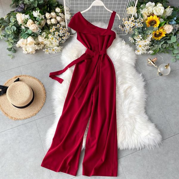 women's jumpsuits & rompers 2021 jumpsuit design one-shoulder sling ruffled lace up waist skinny wide leg pants, Black;white
women's jumpsuits & rompers 2021 jumpsuit design one-shoulder sling ruffled lace up waist skinny wide leg pants, Black;white