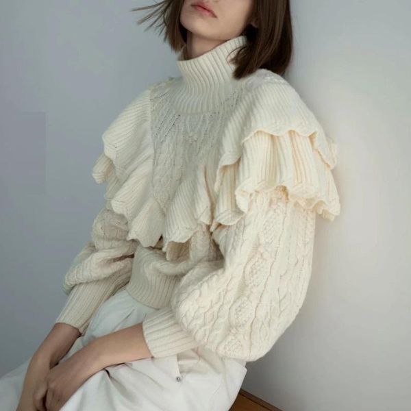vintage ruffle sweater women pullover 2021 warm long sleeve thick knitted casual korean womens sweaters women's, White;black
vintage ruffle sweater women pullover 2021 warm long sleeve thick knitted casual korean womens sweaters women's, White;black