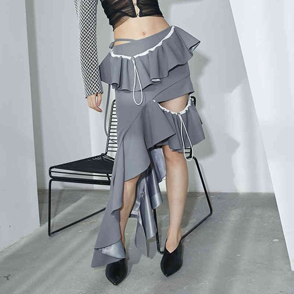 skirts asymmetric hem for female high waist slimming strap patchwork ruffle women's streetwear skirt tide, Black
skirts asymmetric hem for female high waist slimming strap patchwork ruffle women's streetwear skirt tide, Black