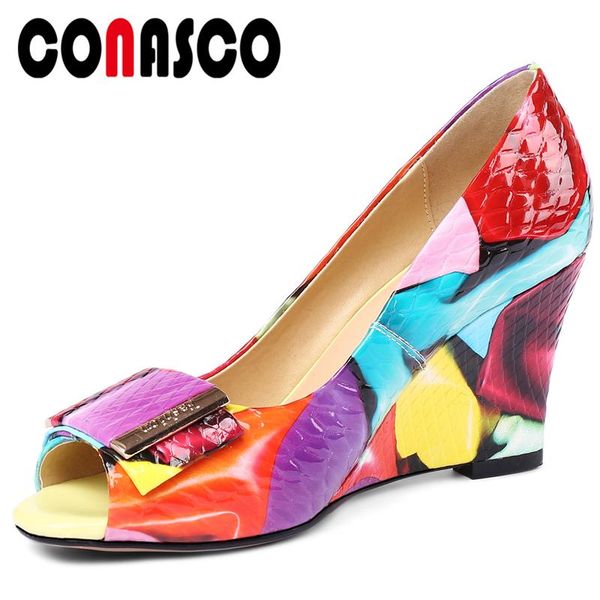 women cow patent leather party shoes wedges heel peep toe shallow metal decoration mixed colors fashion woman dress, Black
women cow patent leather party shoes wedges heel peep toe shallow metal decoration mixed colors fashion woman dress, Black