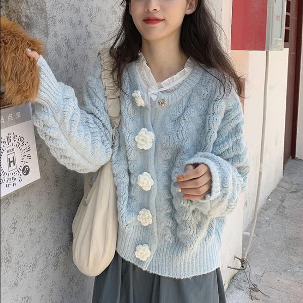 women's knits & tees 2021 autumn elegant knit sweaters women blue flower japanese kawaii sweet cardigan warm casual cute korean fashion, White
women's knits & tees 2021 autumn elegant knit sweaters women blue flower japanese kawaii sweet cardigan warm casual cute korean fashion, White