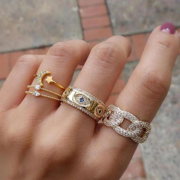 cluster rings 2021 gold color evil eye cz band wide engagement ring for women dainty fashion stacking stack midi finger jewelry, Golden;silver
cluster rings 2021 gold color evil eye cz band wide engagement ring for women dainty fashion stacking stack midi finger jewelry, Golden;silver