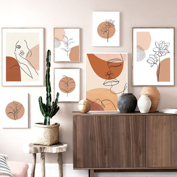unframed abstract painting geometric lines girl modern wall decoration poster