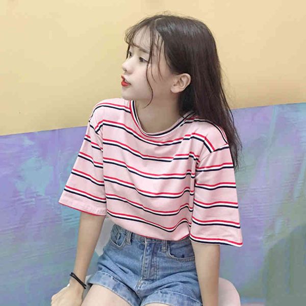 women's knits & tees korean o-neck t shirt women kawaii pink striped harajuku tshirt summer short sleeve casual loose t-shirts camiset, White
women's knits & tees korean o-neck t shirt women kawaii pink striped harajuku tshirt summer short sleeve casual loose t-shirts camiset, White