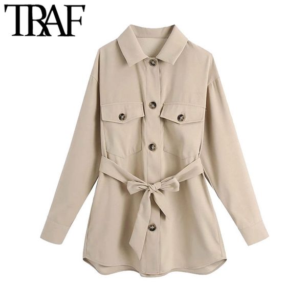 women fashion with belt button-up loose blouses vintage long sleeve pockets female shirts blusas chic 210507, White
women fashion with belt button-up loose blouses vintage long sleeve pockets female shirts blusas chic 210507, White