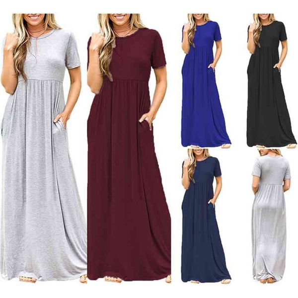 female solid long boho dress lady beach sundress maxi women's short sleeve color pocket es vestidos de verano 210517, Black;gray
female solid long boho dress lady beach sundress maxi women's short sleeve color pocket es vestidos de verano 210517, Black;gray