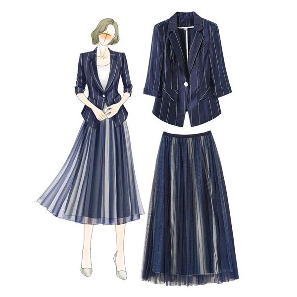 two piece dress suit women's small jacket mesh skirt two-piece striped slim temperament fashion clothing 2021 summer models, White
two piece dress suit women's small jacket mesh skirt two-piece striped slim temperament fashion clothing 2021 summer models, White