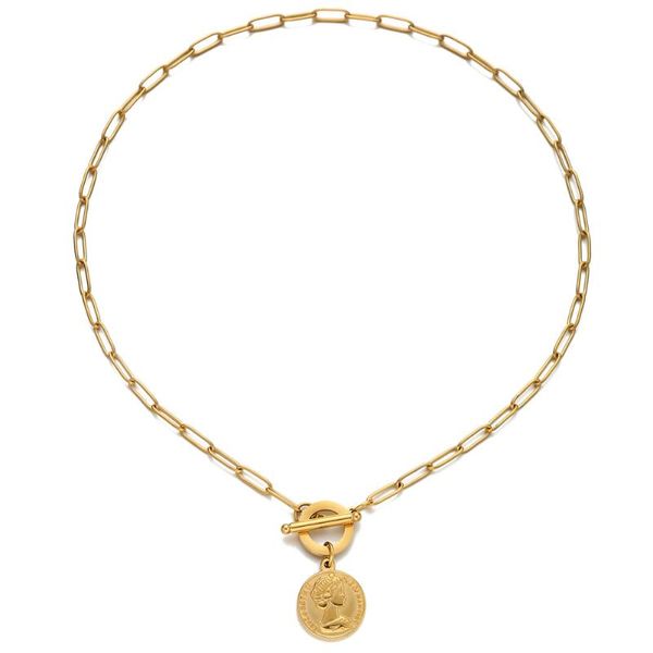pendant necklaces women's jewelry stainless steel paperclip chain ot buckle beauty head coin choker for woman toggle, Silver
pendant necklaces women's jewelry stainless steel paperclip chain ot buckle beauty head coin choker for woman toggle, Silver