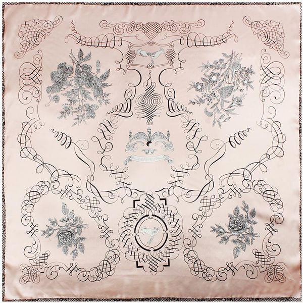 scarves 2021 style fancy silk square 100% pure bandana casual headscarf sun protection shawls 90x90cm, Blue;gray