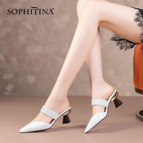 sophitina summer women's slippers cover toe genuine leather outside wear shoes special-shaped heel woven retro lady shoes ao829 210513, Black
sophitina summer women's slippers cover toe genuine leather outside wear shoes special-shaped heel woven retro lady shoes ao829 210513, Black