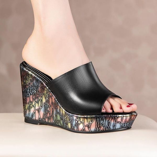 brand summer women slippers high heels shoes european american style genuine leather cowhide sandals, Black
brand summer women slippers high heels shoes european american style genuine leather cowhide sandals, Black