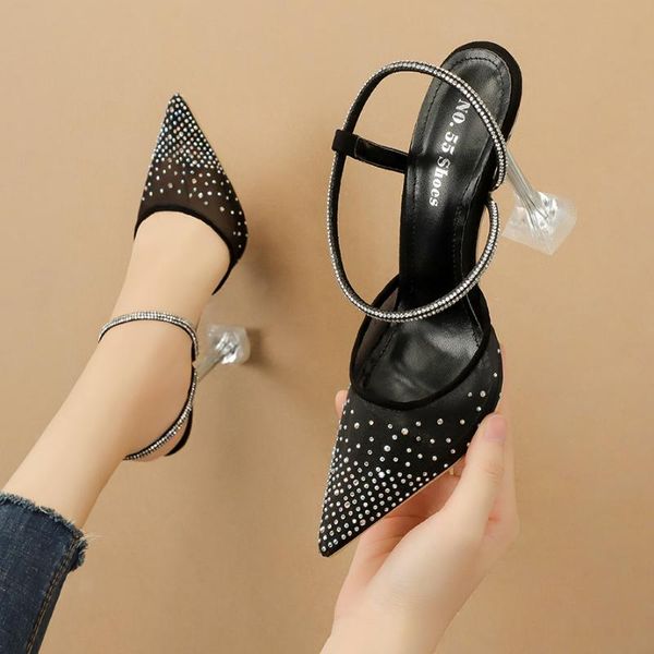 dress shoes crystal heels 5/7/9.5cm transparent women summer sandals pointed toe goblet high rhinestone wedding, Black 
dress shoes crystal heels 5/7/9.5cm transparent women summer sandals pointed toe goblet high rhinestone wedding, Black