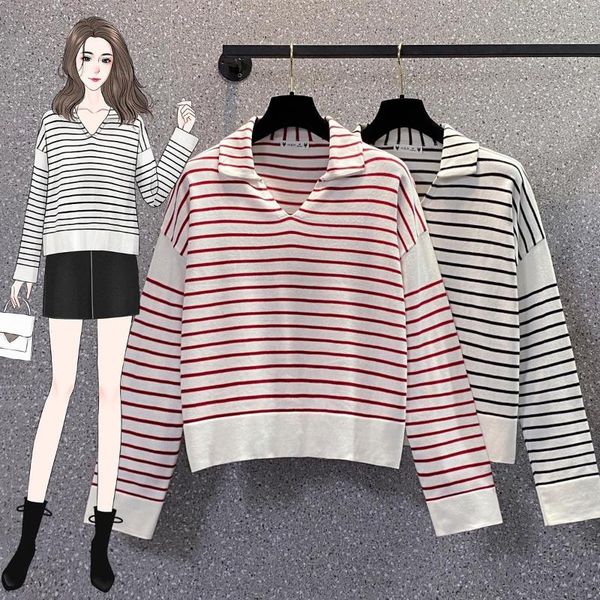 women's sweaters black striped knitted plus large size oversize korean style fashion pullovers for autumn clothing ladies 2021, White;black
women's sweaters black striped knitted plus large size oversize korean style fashion pullovers for autumn clothing ladies 2021, White;black