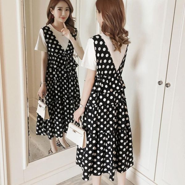 maternity dresses summer short-sleeved pregnant women t-shirt+strap dot dress two-piece set cupcake gown, White
maternity dresses summer short-sleeved pregnant women t-shirt+strap dot dress two-piece set cupcake gown, White
