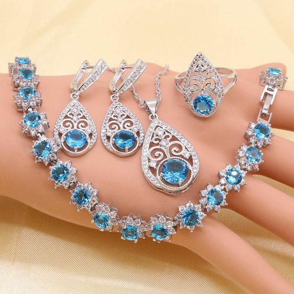wedding jewelry sets style sweet 925 sterling silver color women set blue zircon earrings ring necklace pendant bracelet, Slivery;golden
wedding jewelry sets style sweet 925 sterling silver color women set blue zircon earrings ring necklace pendant bracelet, Slivery;golden