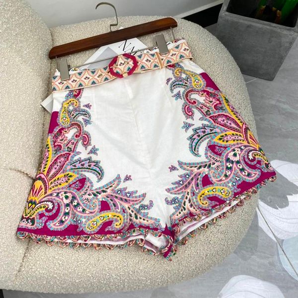 women's shorts 2021 autumn women fashion casual multi paisley with sashes linen, White;black
women's shorts 2021 autumn women fashion casual multi paisley with sashes linen, White;black