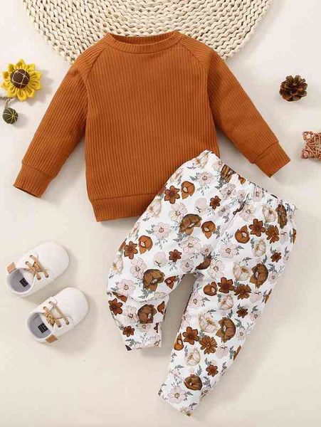 baby raglan sleeve sweatshirt & floral print sweatpants she, White