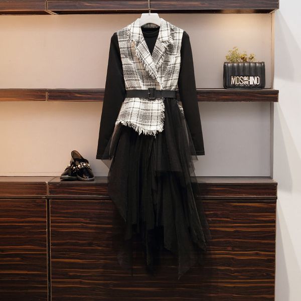 plus size women's clothes fall thin waistband waistcoat crocheted dress up in two fashion ensembles plaid shreds outfit y133 bc38, Black;gray
plus size women's clothes fall thin waistband waistcoat crocheted dress up in two fashion ensembles plaid shreds outfit y133 bc38, Black;gray