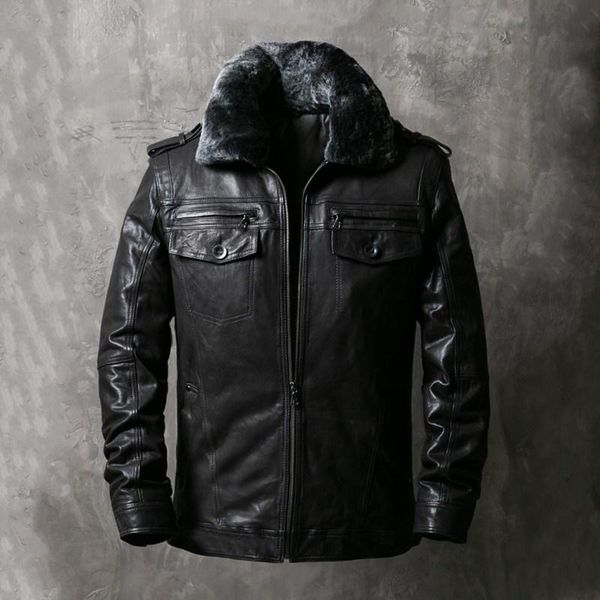 men's leather & faux genuine male jacket, jacket with casual zipper plus size 4xl sheep wool collar detachable for autumn and winter, Black
men's leather & faux genuine male jacket, jacket with casual zipper plus size 4xl sheep wool collar detachable for autumn and winter, Black