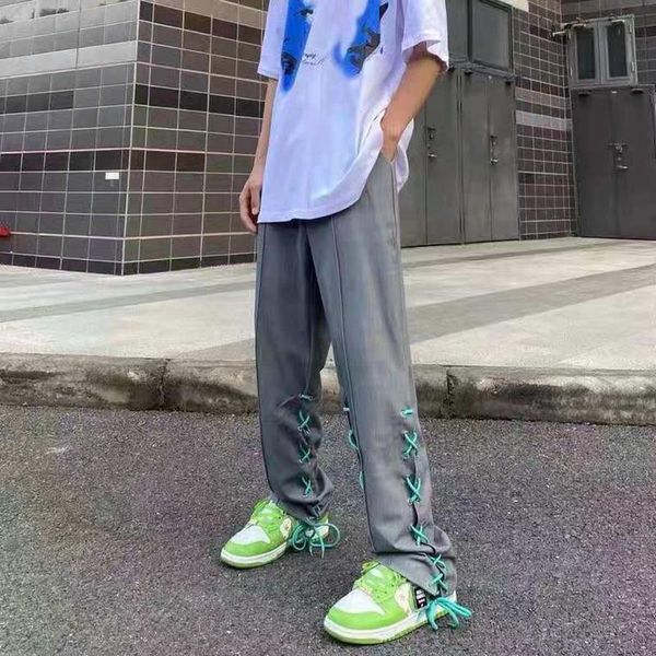 men's pants ankle lace up drawstring suit mens and womens straight gray oversize streetwear casual trousers retro loose track, Black
men's pants ankle lace up drawstring suit mens and womens straight gray oversize streetwear casual trousers retro loose track, Black