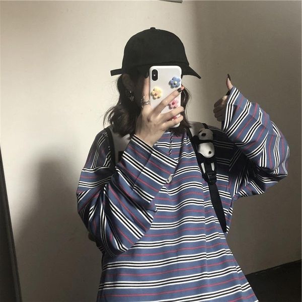 women's t-shirt chrleisure loose t-shirts for women casual o-neck stripe long sleeved female students hip hop streetwear, White
women's t-shirt chrleisure loose t-shirts for women casual o-neck stripe long sleeved female students hip hop streetwear, White