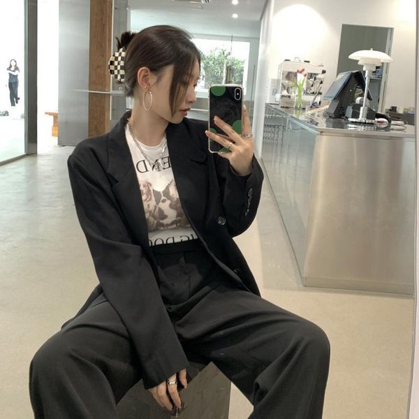 casual loose blazer suits korean two piece set women long sleeve coat and high waist straight pant 2 outfits women's pants, White
casual loose blazer suits korean two piece set women long sleeve coat and high waist straight pant 2 outfits women's pants, White