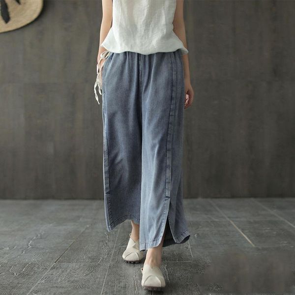 women's jeans 2021 spring summer arts style women elastic waist loose tencel denim wide leg pants split design casual vintage s818, Blue
women's jeans 2021 spring summer arts style women elastic waist loose tencel denim wide leg pants split design casual vintage s818, Blue
