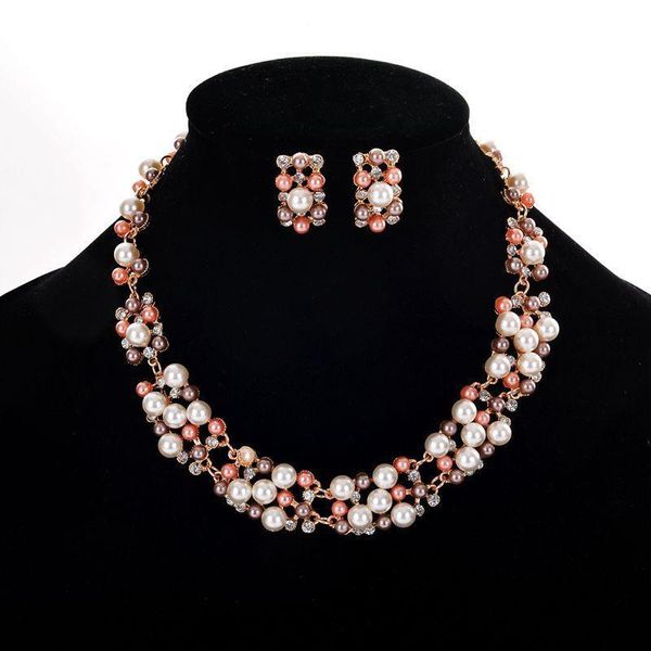 earrings & necklace wedding pearl jewelry sets for women european and american bride crystal set jewellery, Silver
earrings & necklace wedding pearl jewelry sets for women european and american bride crystal set jewellery, Silver