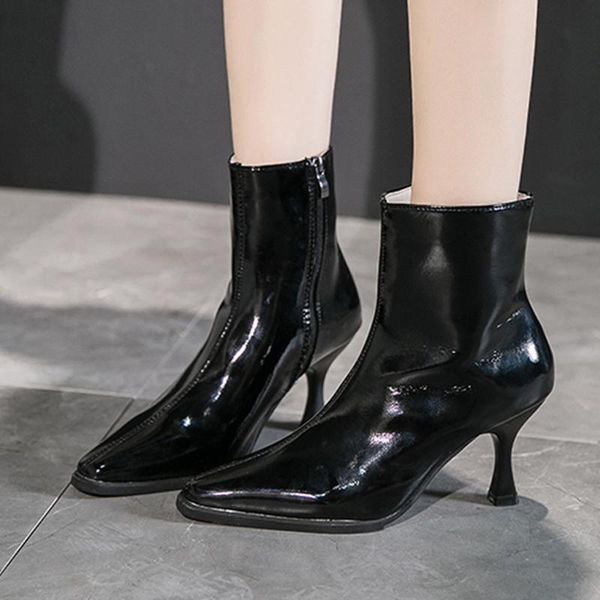 boots leather short womens fashion shoes pointed toe high square root heels ladies side zipper bare boots#3, Black
boots leather short womens fashion shoes pointed toe high square root heels ladies side zipper bare boots#3, Black