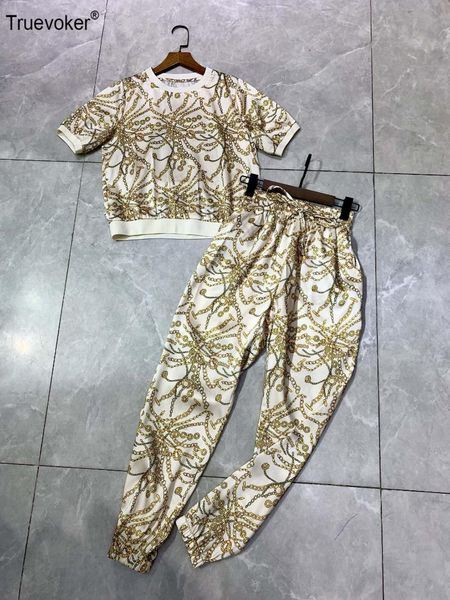 truevoker summer runway casual women long pant sets lady gold print tee-shirts + elasticated pencil pant two pieces sets suits, White
truevoker summer runway casual women long pant sets lady gold print tee-shirts + elasticated pencil pant two pieces sets suits, White