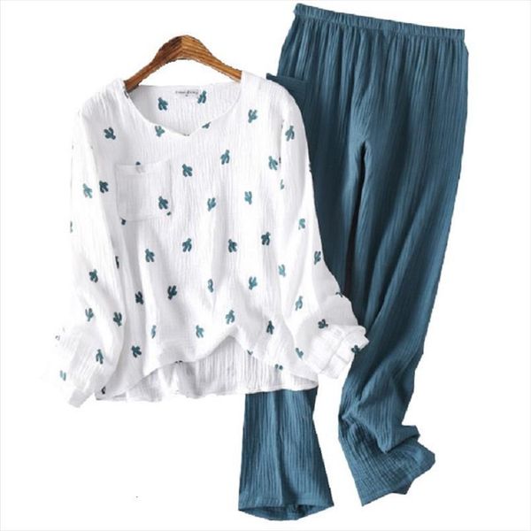 autumn cotton yarn washed household women sleepwear wear texture crepe gauze full sleeve trousers 2pcs soft pajamas homewea, Black;red
autumn cotton yarn washed household women sleepwear wear texture crepe gauze full sleeve trousers 2pcs soft pajamas homewea, Black;red