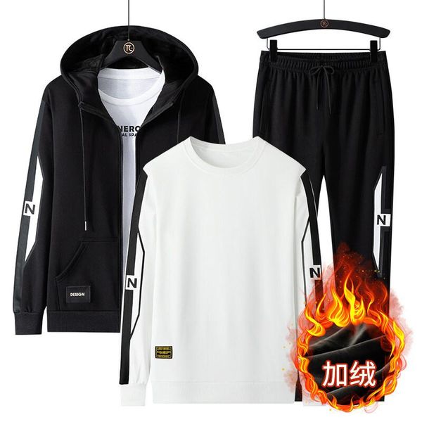 jogging clothing cardigan plush large suit sports three piece men's sweater trousers with spandex, Black;red
jogging clothing cardigan plush large suit sports three piece men's sweater trousers with spandex, Black;red