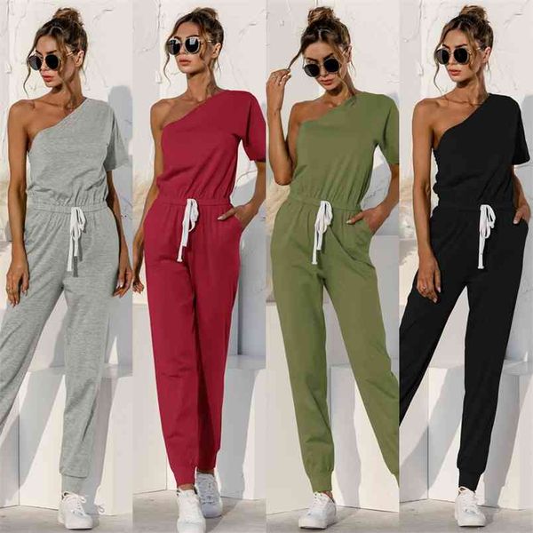 summer women's short-sleeved oblique shoulder lace-up pocket off casual jumpsuit solid color ladies rompers 210517, Black;white
summer women's short-sleeved oblique shoulder lace-up pocket off casual jumpsuit solid color ladies rompers 210517, Black;white