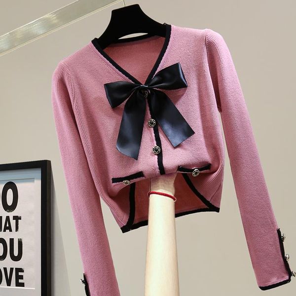 women's knits & tees bow contrast color long sleeves cardigan coat 2021 autumn winter korean style slimming short stretch sweaters fema, White
women's knits & tees bow contrast color long sleeves cardigan coat 2021 autumn winter korean style slimming short stretch sweaters fema, White