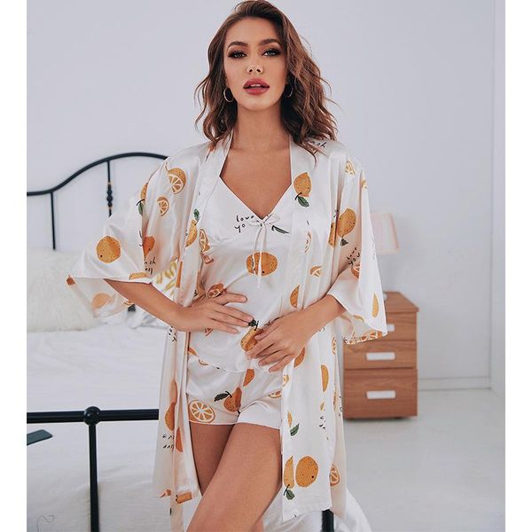 women's sleepwear summer ice silk sling shorts robe womens pajamas set ladies v neck 3psc suit satin kimono pijama home clothes, Black;red
women's sleepwear summer ice silk sling shorts robe womens pajamas set ladies v neck 3psc suit satin kimono pijama home clothes, Black;red