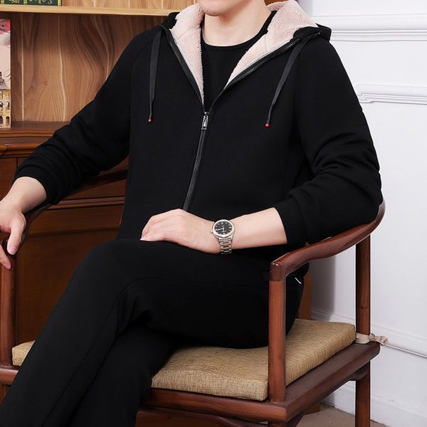 plush two piece cotton men's cardigan sweater autumn winter hooded loose coat middle-aged large sports suit, Gray
plush two piece cotton men's cardigan sweater autumn winter hooded loose coat middle-aged large sports suit, Gray
