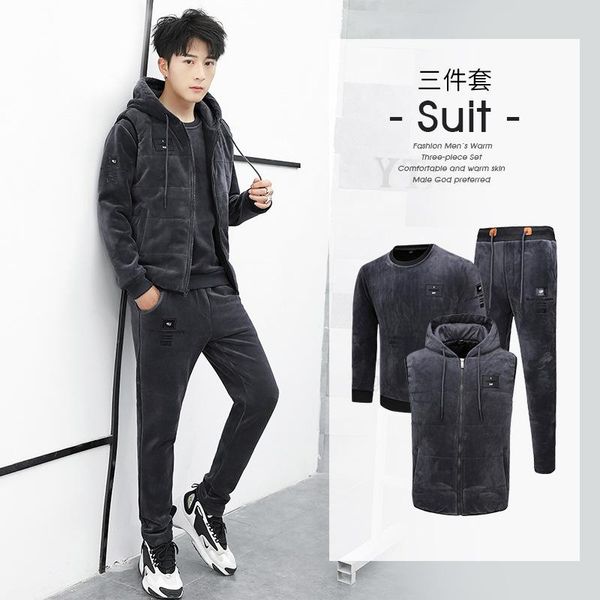 men's tracksuits pleuche hooded fleece suit couples to add more wool coat male autumn/winter warm thickening three-piece, Gray
men's tracksuits pleuche hooded fleece suit couples to add more wool coat male autumn/winter warm thickening three-piece, Gray
