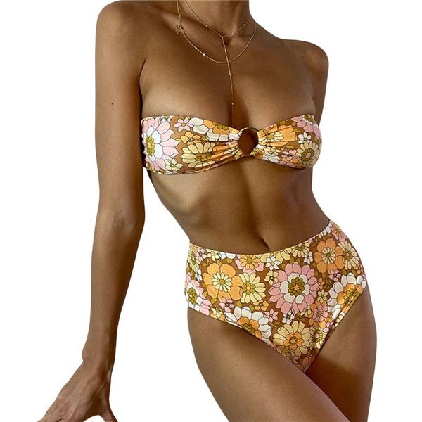 women's swimwear xingqing two piece bikini suits flower bandage tube and stretch high waist thong swimming suit ladies beachwear, White;black
women's swimwear xingqing two piece bikini suits flower bandage tube and stretch high waist thong swimming suit ladies beachwear, White;black