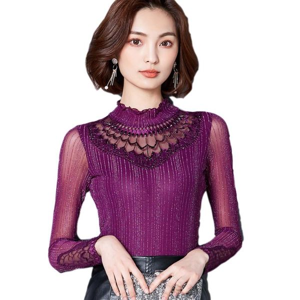 women's blouses & shirts autumn blouse for women korean lace stripes lady shirt plus size mesh spliced diamonds, White
women's blouses & shirts autumn blouse for women korean lace stripes lady shirt plus size mesh spliced diamonds, White
