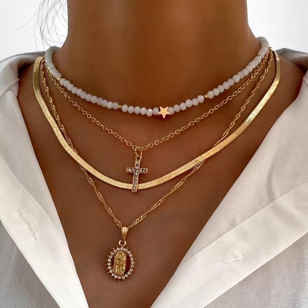 chains multilayer crystal portrait cross pendant star beaded necklaces for women gold color metal snake chain necklace fashion jewelry, Silver
chains multilayer crystal portrait cross pendant star beaded necklaces for women gold color metal snake chain necklace fashion jewelry, Silver