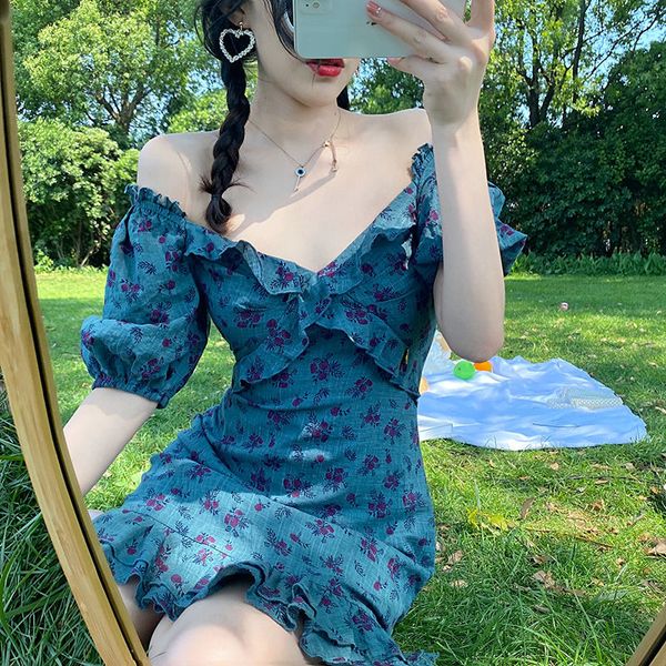 short sleeve elegant vintage women's clothing casual floral party dresses female design one piece dress korean summer 2021, White;black
short sleeve elegant vintage women's clothing casual floral party dresses female design one piece dress korean summer 2021, White;black