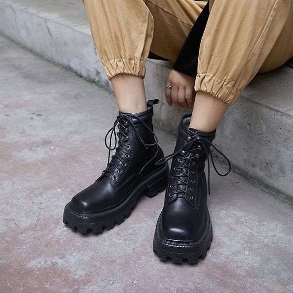 platform shoes square toe cow leather boots cross-tied women thick bottom female footwear arrive, Black
platform shoes square toe cow leather boots cross-tied women thick bottom female footwear arrive, Black