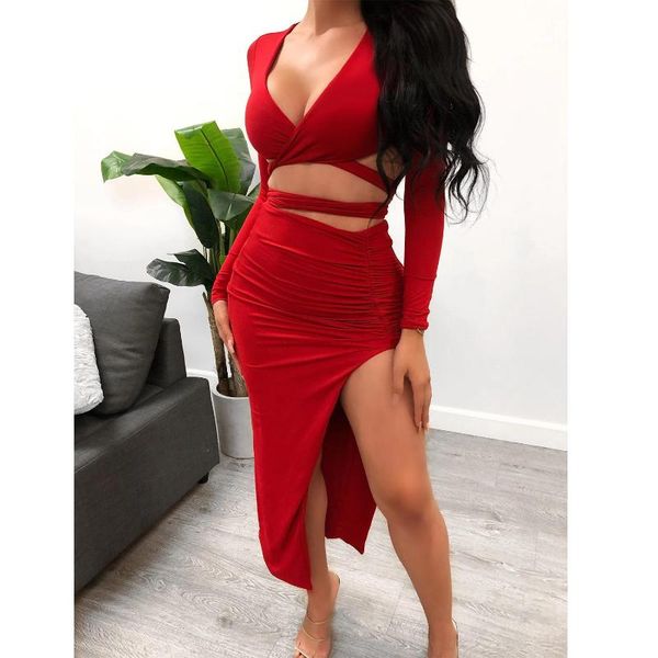 two piece dress crop irregular high waist skirt set women deep v-neck split skirts suit solid color outfits, White
two piece dress crop irregular high waist skirt set women deep v-neck split skirts suit solid color outfits, White