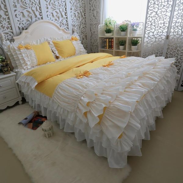 100%cotton yellow white princess bedding set twin king bedskirt sheet for girls duvet cover ropa de cama parure lit sets
100%cotton yellow white princess bedding set twin king bedskirt sheet for girls duvet cover ropa de cama parure lit sets