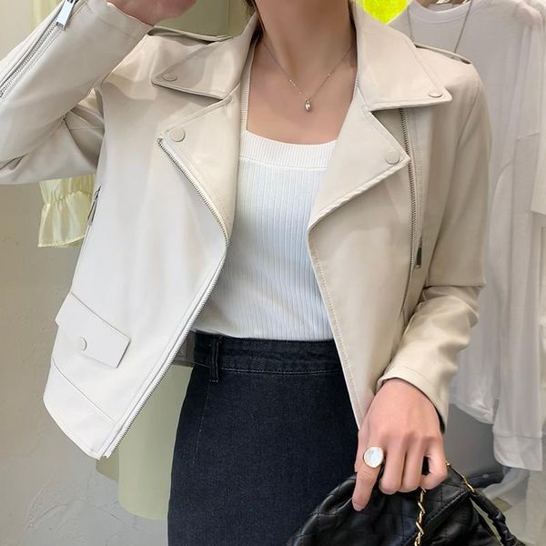 women's leather & faux korean women beige coat slim spring autumn 2021 casual lapel long sleeve female motorcycle biker jacket veste fe, Black
women's leather & faux korean women beige coat slim spring autumn 2021 casual lapel long sleeve female motorcycle biker jacket veste fe, Black