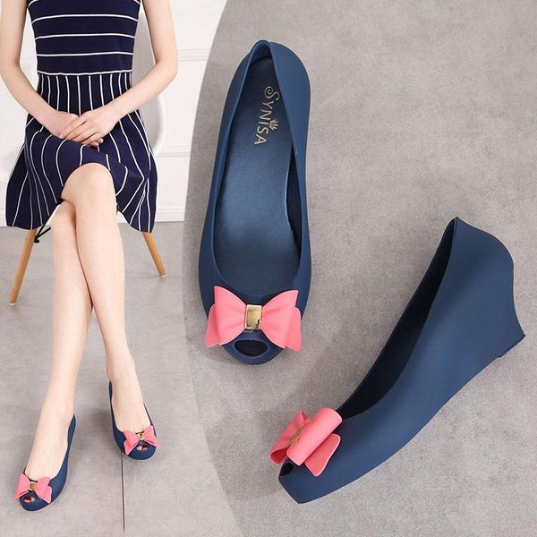 sandals summer ladies fish mouth with bow-knot wedges and jelly shoes fashion comfortable shallow beach, Black 
sandals summer ladies fish mouth with bow-knot wedges and jelly shoes fashion comfortable shallow beach, Black